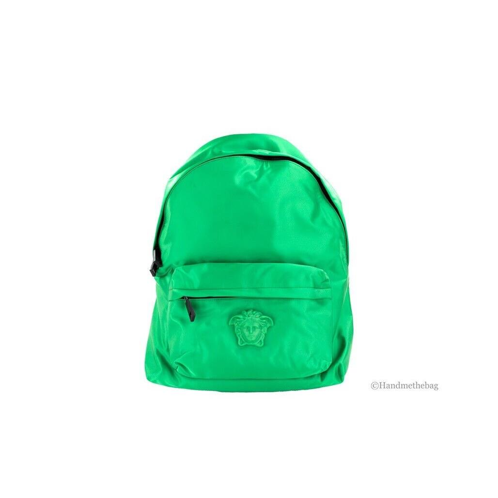 Versace Large Bright Green Nylon Fabric Medusa Shoulder Backpack Bookbag