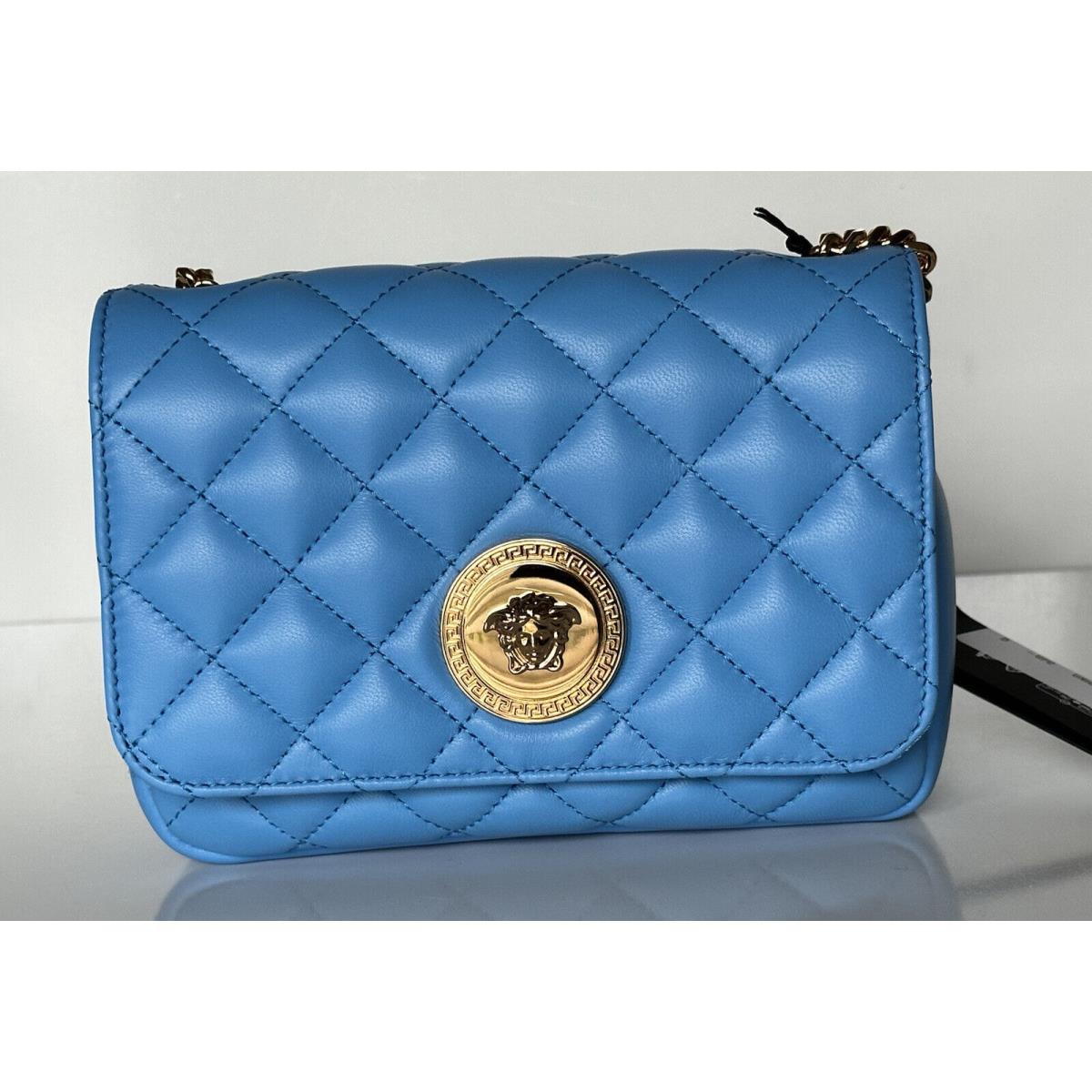 Versace Quilted Lamb Leather Blue Small Shoulder Bag DBFI163S Italy