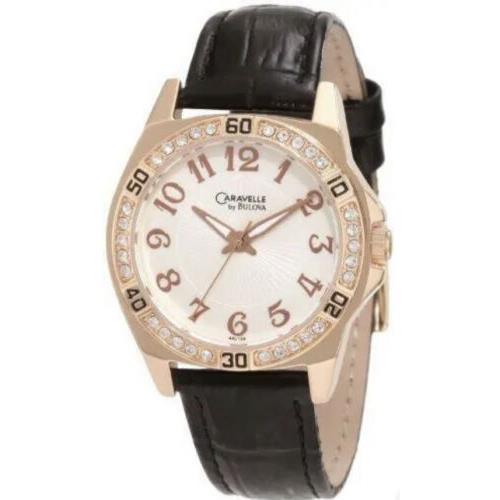 Caravelle by Bulova 44L104 Women`s Watch Rose Gold Tone Black Leather Band