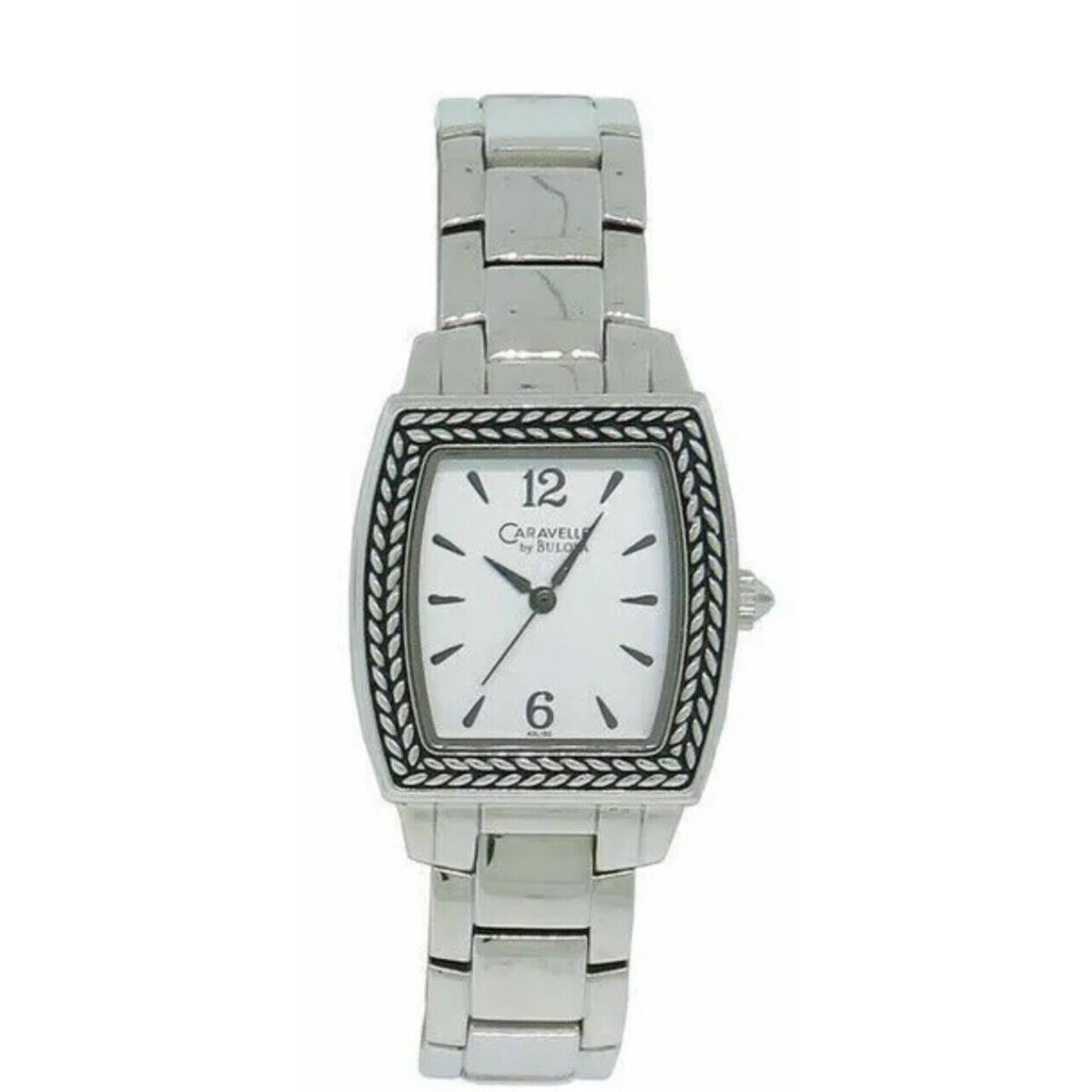 Caravelle by Bulova Womens Silver Tone Black Lacquer Analog Tonneau Watch 43L150