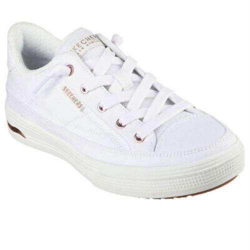 Skechers Women`s Arch Fit Arcade Meet Ya There White Low Top Sneaker Shoes - White