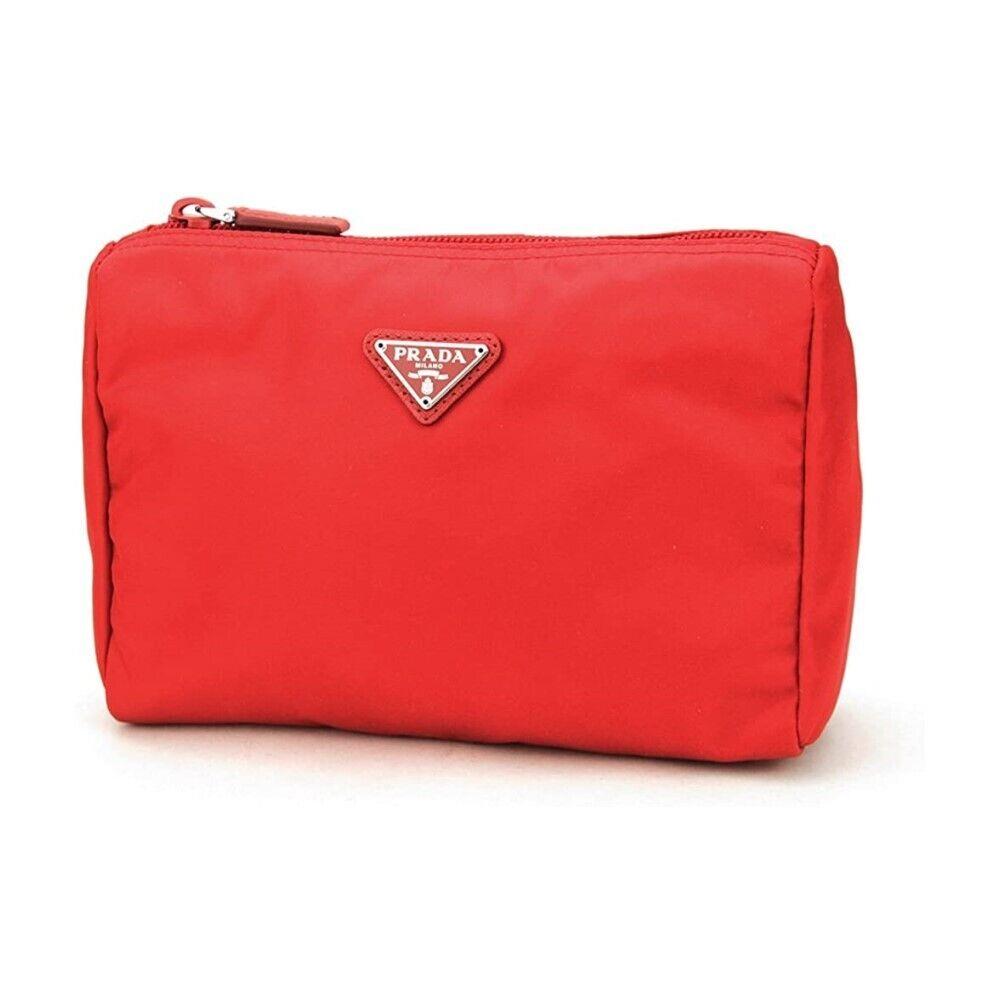 Prada Re-nylon Triangle Rosso Red Small Cosmetic Pouch Clutch Bag