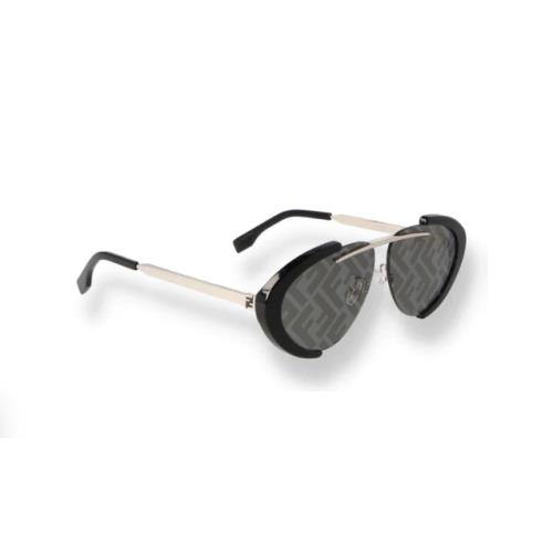 Fendi FE40042U 01C Black-silver/grey Mirrored Oval Men`s Sunglasses