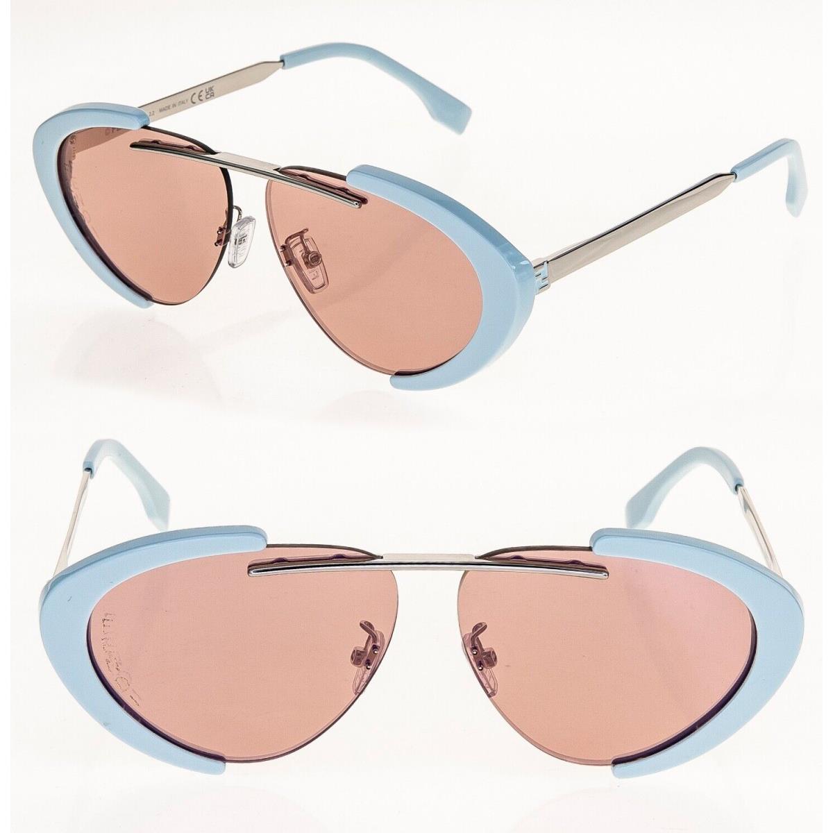 Fendi Fendiland 40042 Blue Pink Mirrored FF Unisex Oval Sunglasses FE40042U