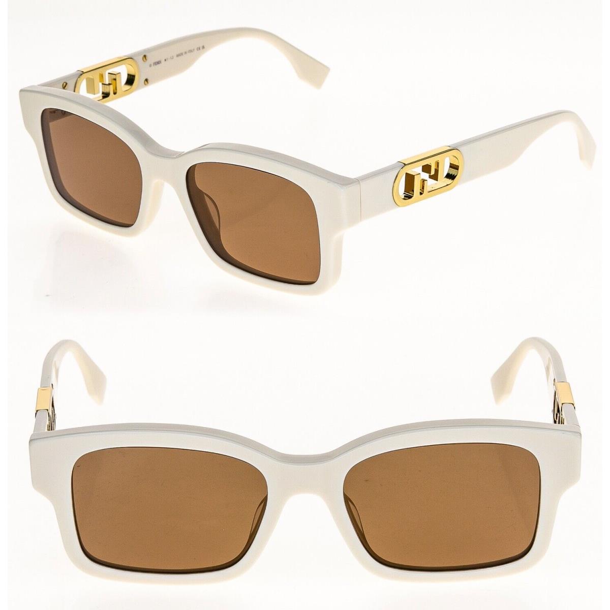 Fendi O`lock 40050 White Ivory Brown Fashion FF Lock Logo Sunglasses FE40050I