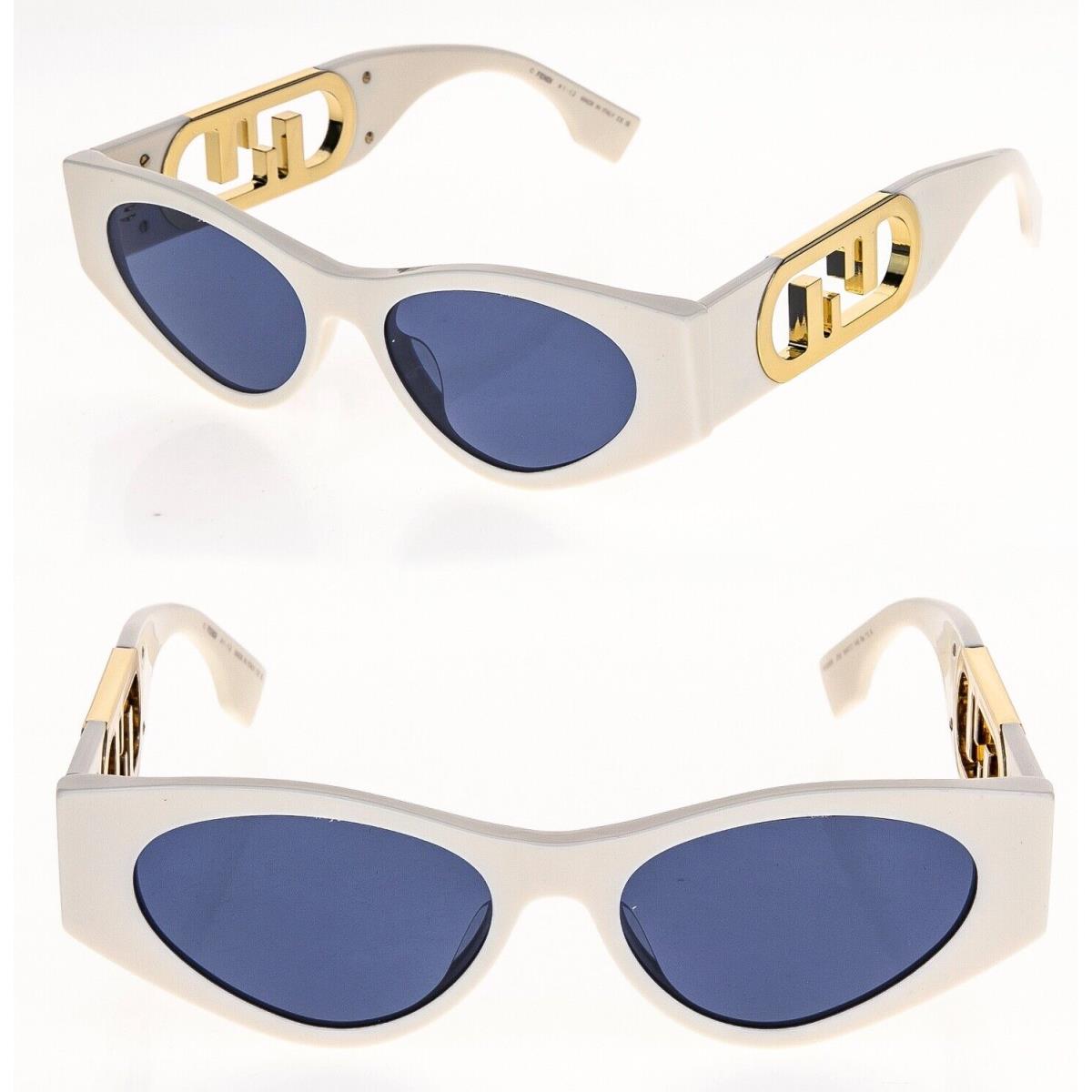 Fendi O`lock 40049 White Ivory Blue Cat Fashion FF Lock Logo Sunglasses FE40049I