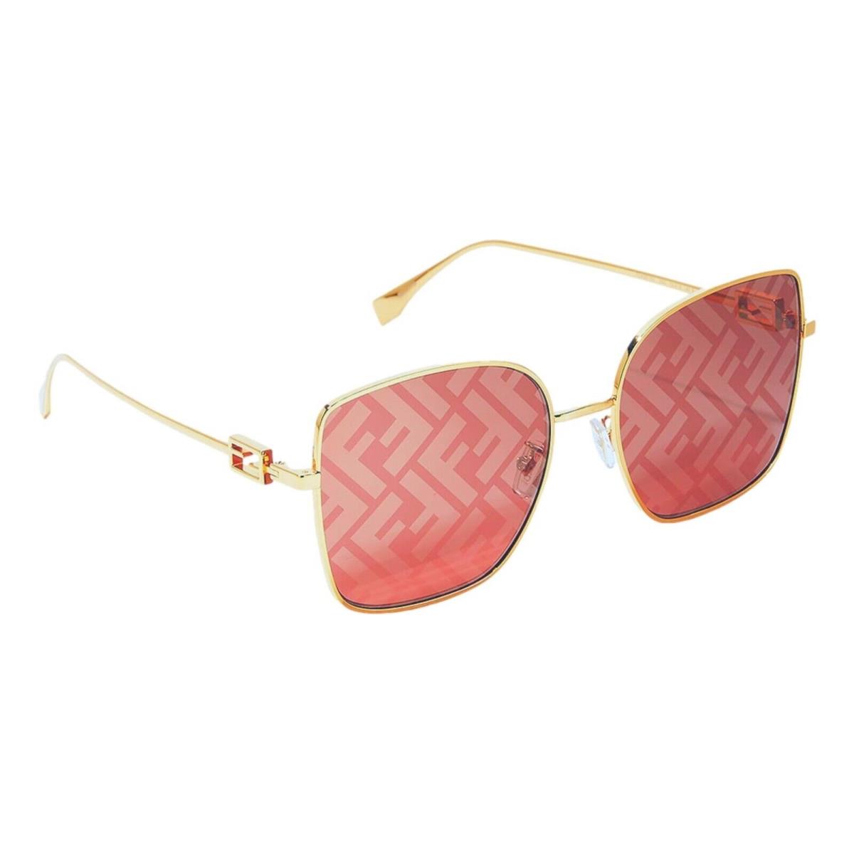 Fendi Baguette Pink FF Print Lenses Gold Square Frame Sunglasses - Frame: Gold, Lens: Pink