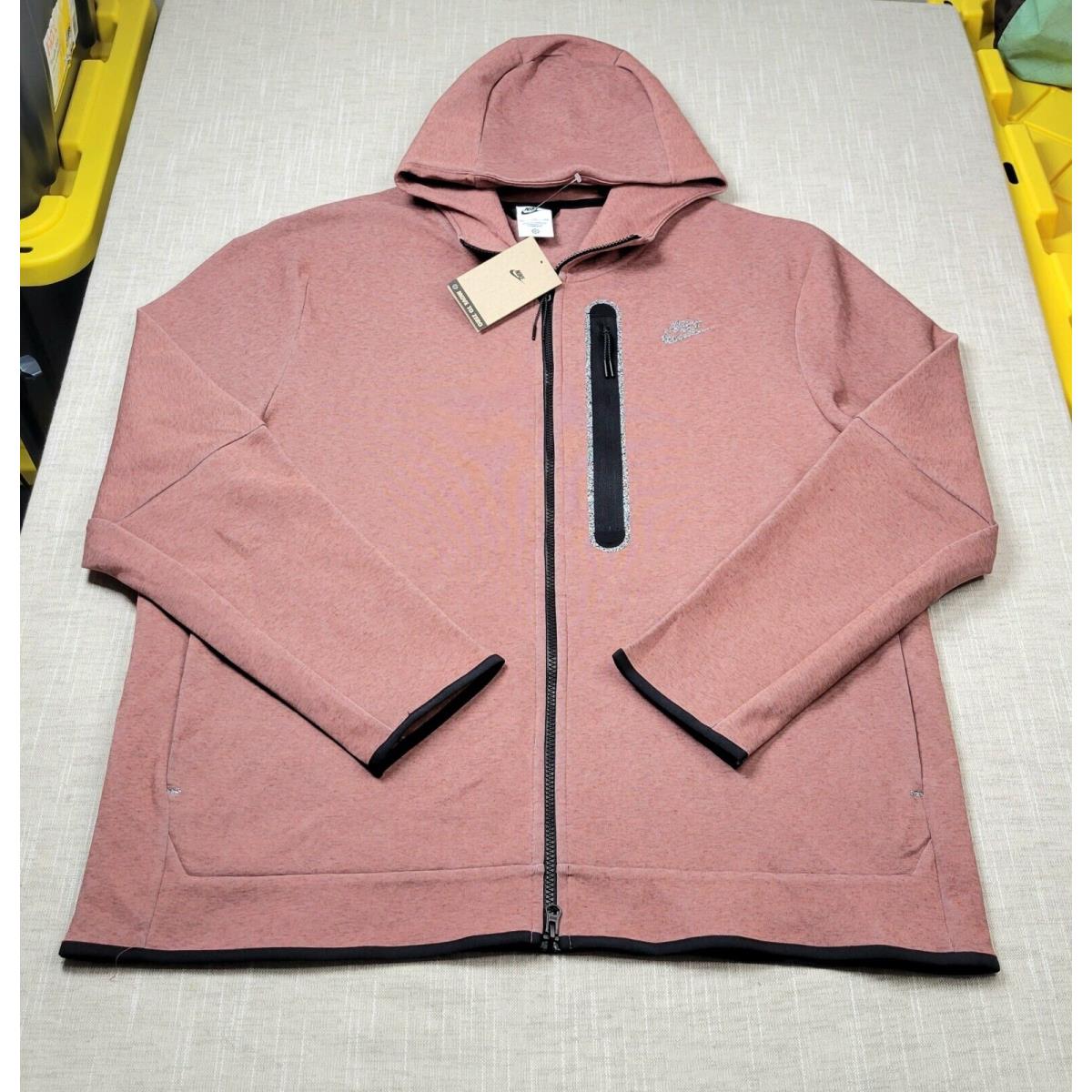 Nike Tech Fleece Jacket 2XL Mens Red Stone Black Full Zip Hoodie