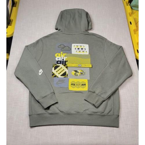 Nike Air Hoodie Large Mens Gray Green Black White Yellow Fleece Graphic Logo