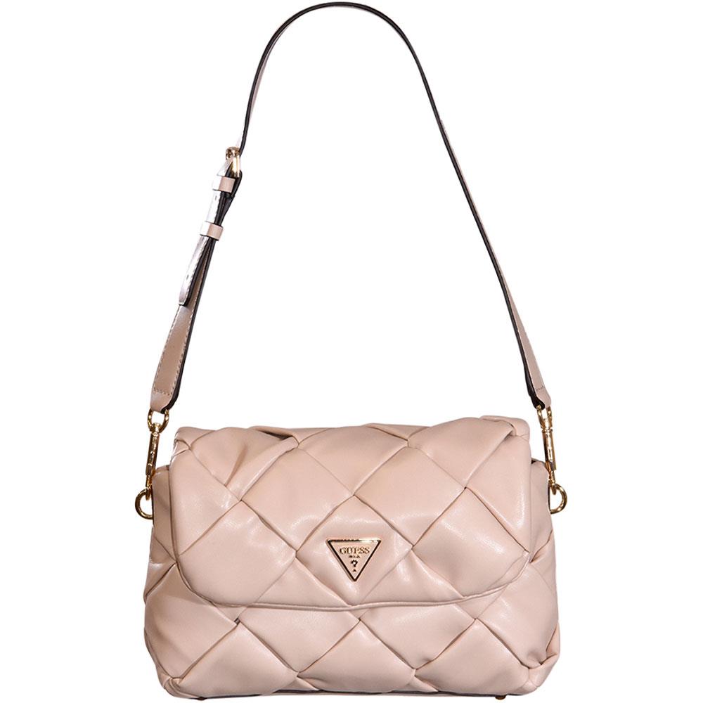 Guess Women`s Zaina Handbag Flap Shoulder Bag Beige