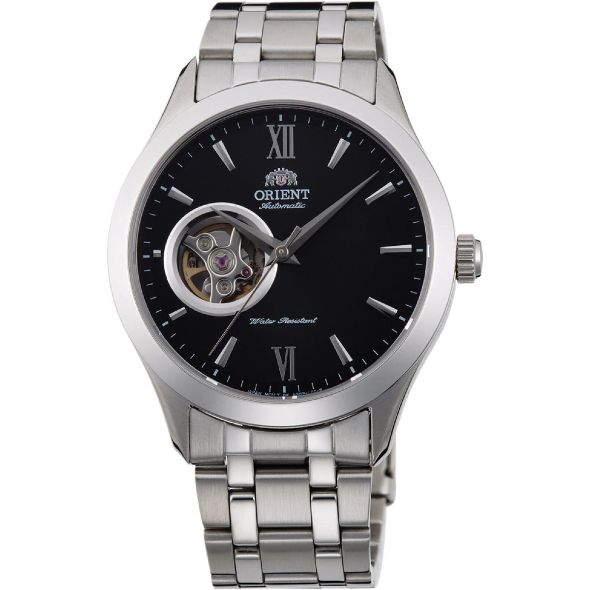 Orient Contemporary Open Heart Men`s FAG03001B0 39mm Automatic Watch - Dial: Black, Band: Silver Tone, Other Dial: Black