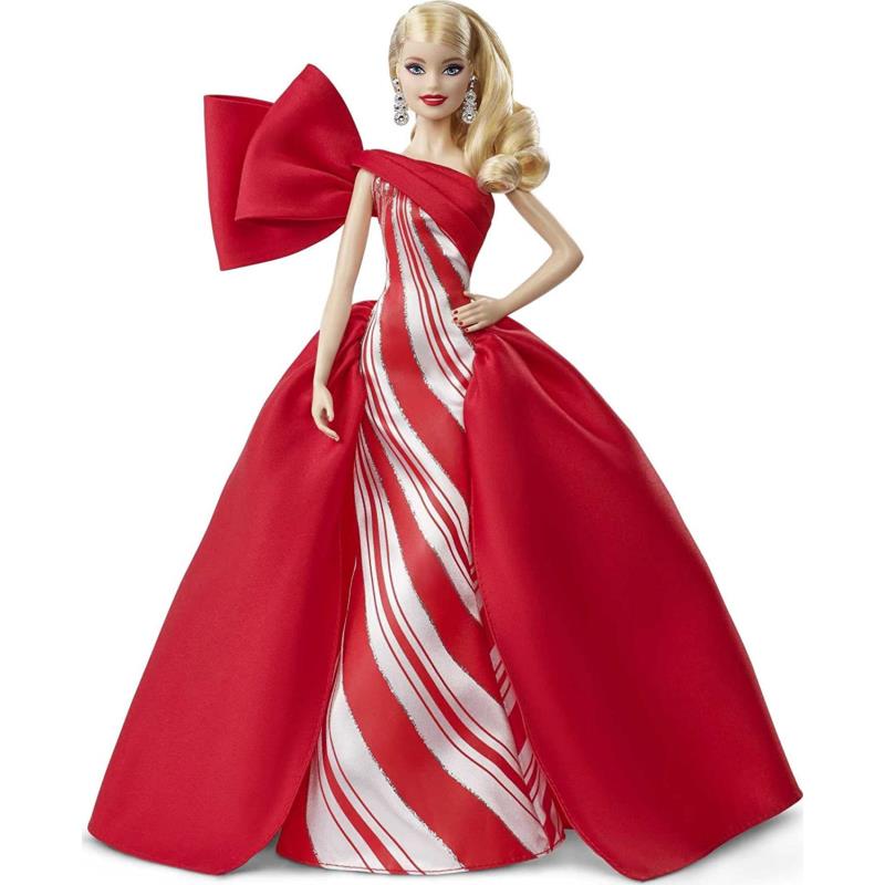 Barbie 2019 Holiday Doll 11.5-Inch Blonde Wearing Red and White Gown with Do