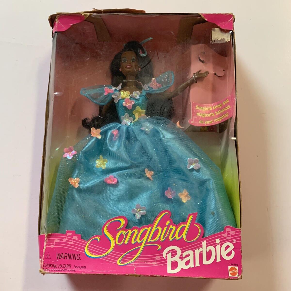 Dmg Pkg 1995 Songbird Barbie African American Blue Floral Dress