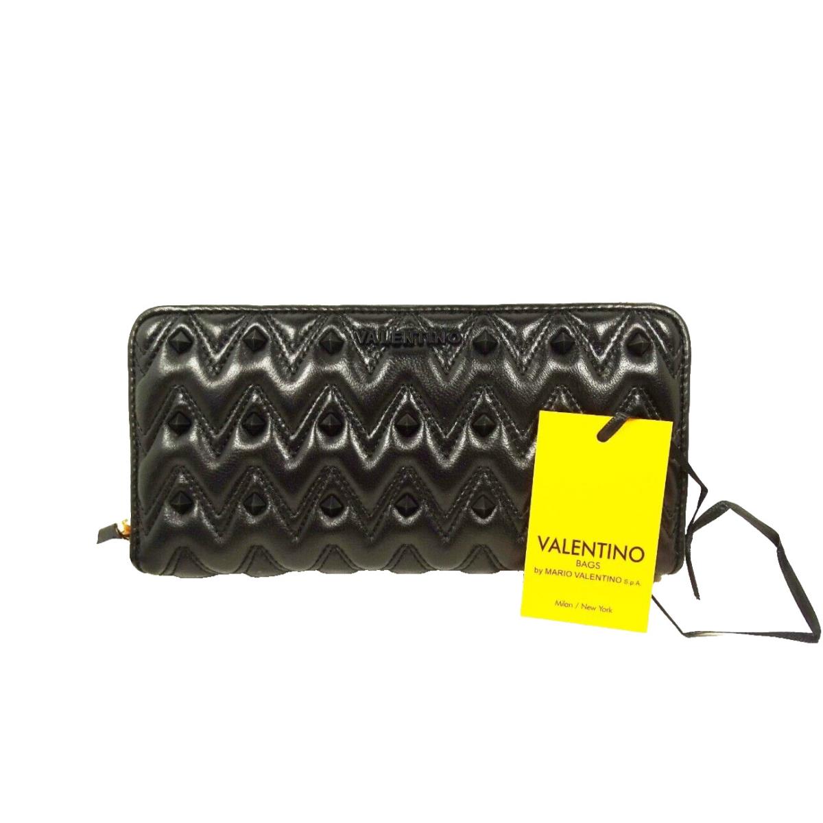 Valentino by Mario Valentino Leonardo Zip-around Black Studded Leather Wallet