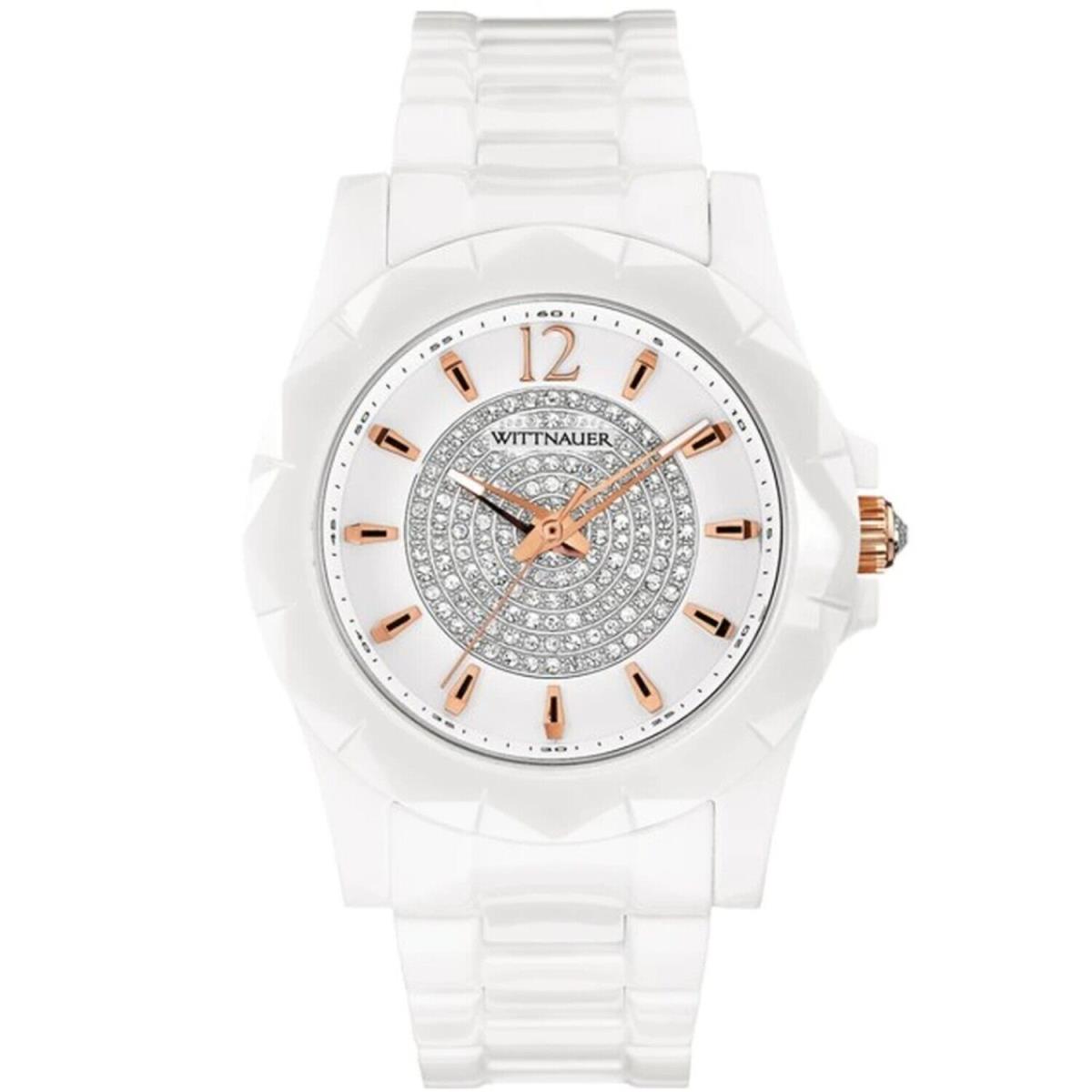 Wittnauer WN4014 White Ceramic Crystal Pave Dial Women`s Quartz Watch