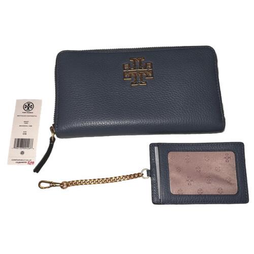 Tory Burch Britten Zip Continental Leather Wallet with Card Case Blue