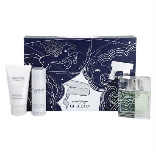 Guerlain Homme For Men 3PCS Gift Set Edt Hair / Body Wash Deodorant Spray