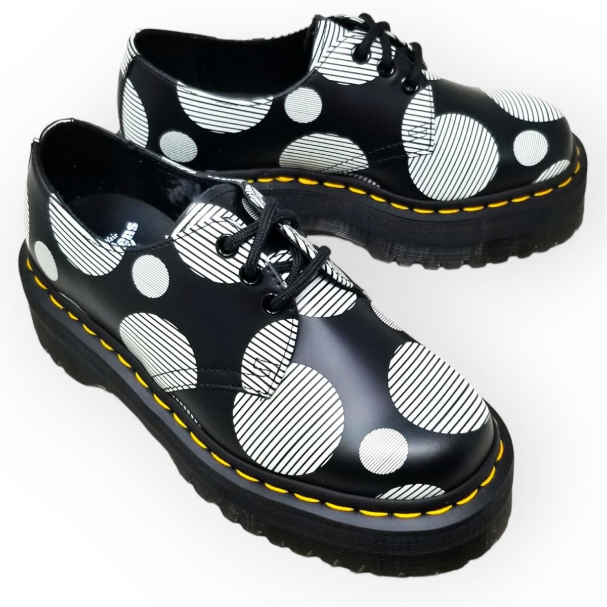 Dr. Martens 1461 Quad Polka Dot Smooth Leather Platform Shoes Black+white