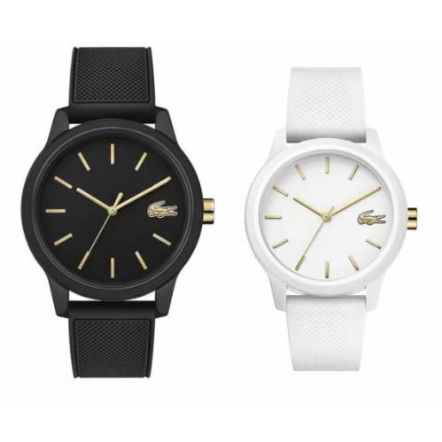 Lacoste 12.12 2070003 Black White Gold Women`s Men`s Wristwatch Watch Set