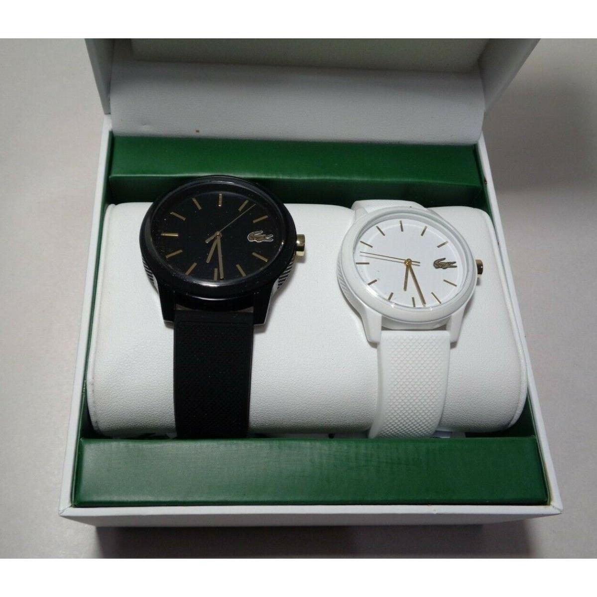 Lacoste 12.12 2070003 Black White Gold Women`s Men`s Wristwatch Watch Set