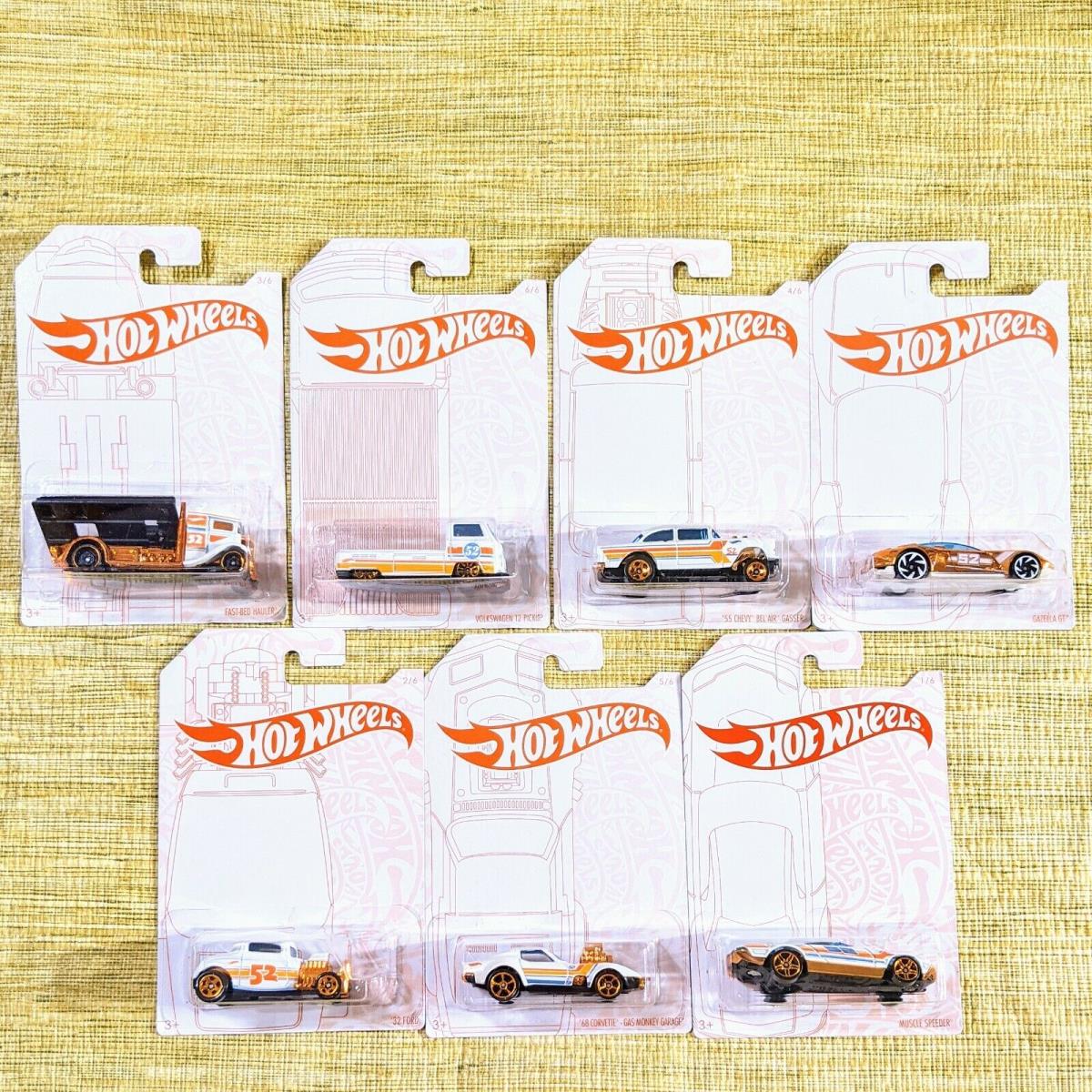 Mattel Hot Wheel 52 Anniversary Themed Pearl Chrome Complete Set of 7 Vehicles
