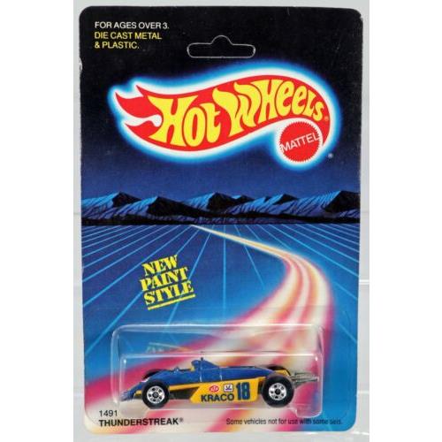 Hot Wheels Thunderstreak 1491 Never Removed From Package 1986 Blue/yellow 1:64
