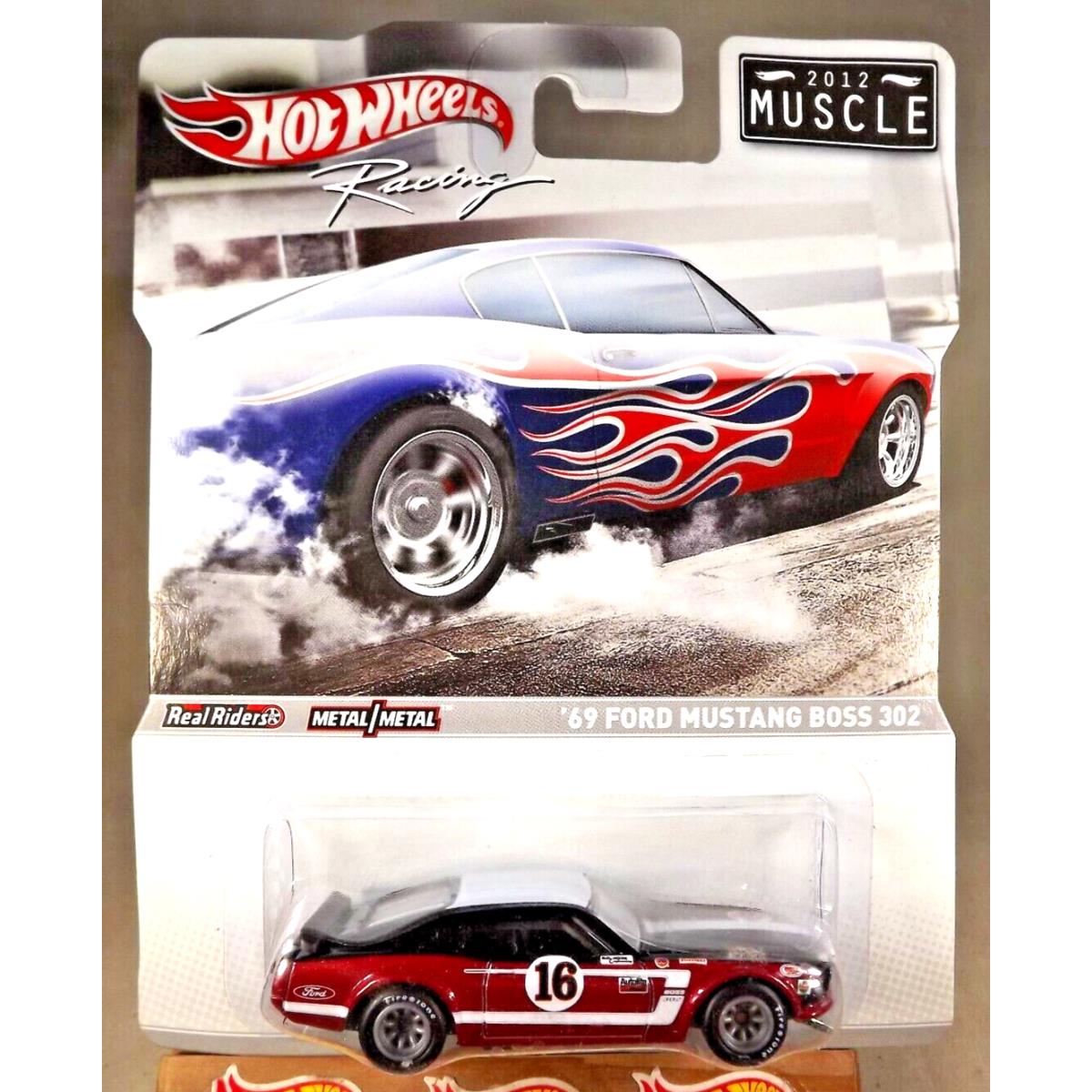 2012 Hot Wheels Racing Muscle `69 Ford Mustang Boss 302 Black/red W/real Riders