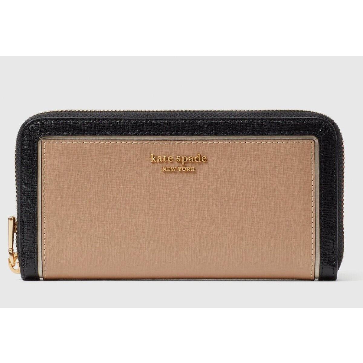 New Kate Spade Morgan Colorblock Saffiano Leather Wallet Cafe Mocha Multi