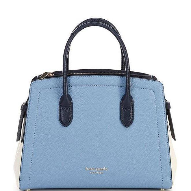 NWT$348 Kate Spade Knott Medium Satchel Leather Morning Sky Multi Blue Colorbloc