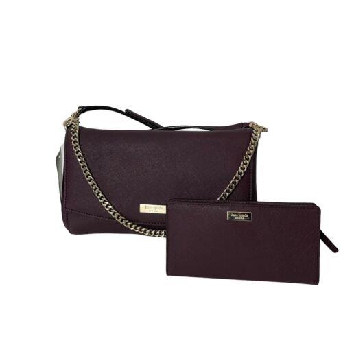 Kate Spade Greer Laurel Way Crossbody Shoulder Bag with Stacy Wallet Set Purple