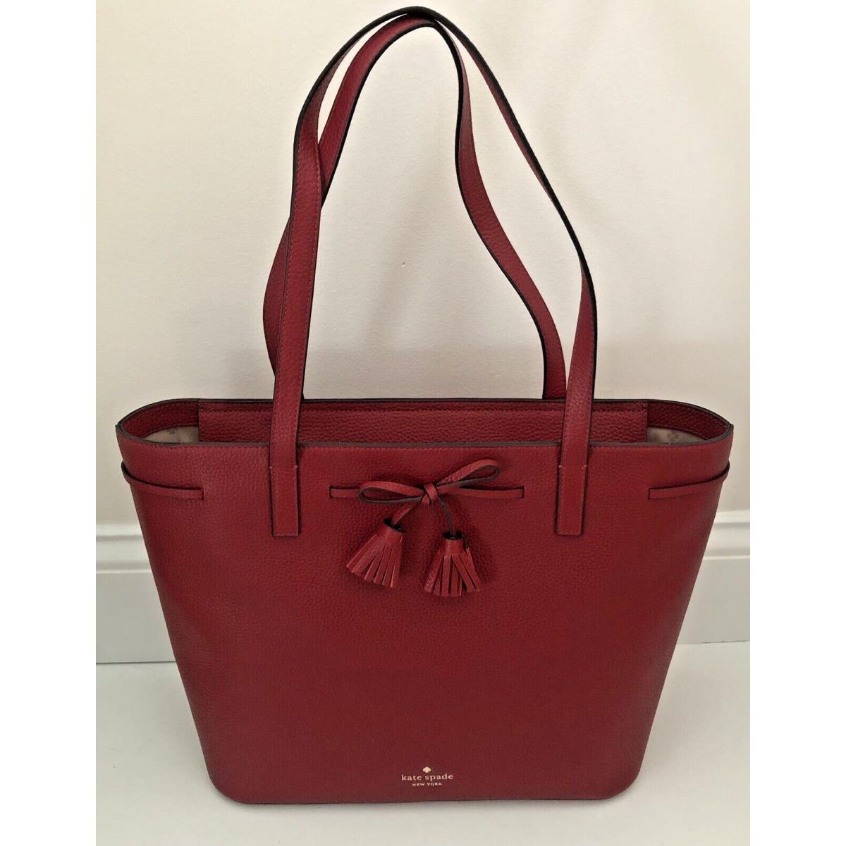 Kate Spade Tote Purse Bag Hayes Red Curran Pebbled Leather Top Zip w/ Bow