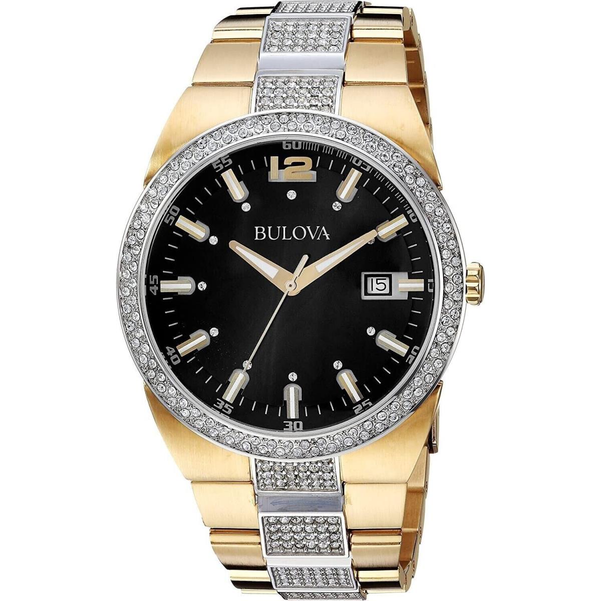 Bulova 98B235 Gold Tone Stainless Steel Black Dial 323 Crystals Men`s Watch