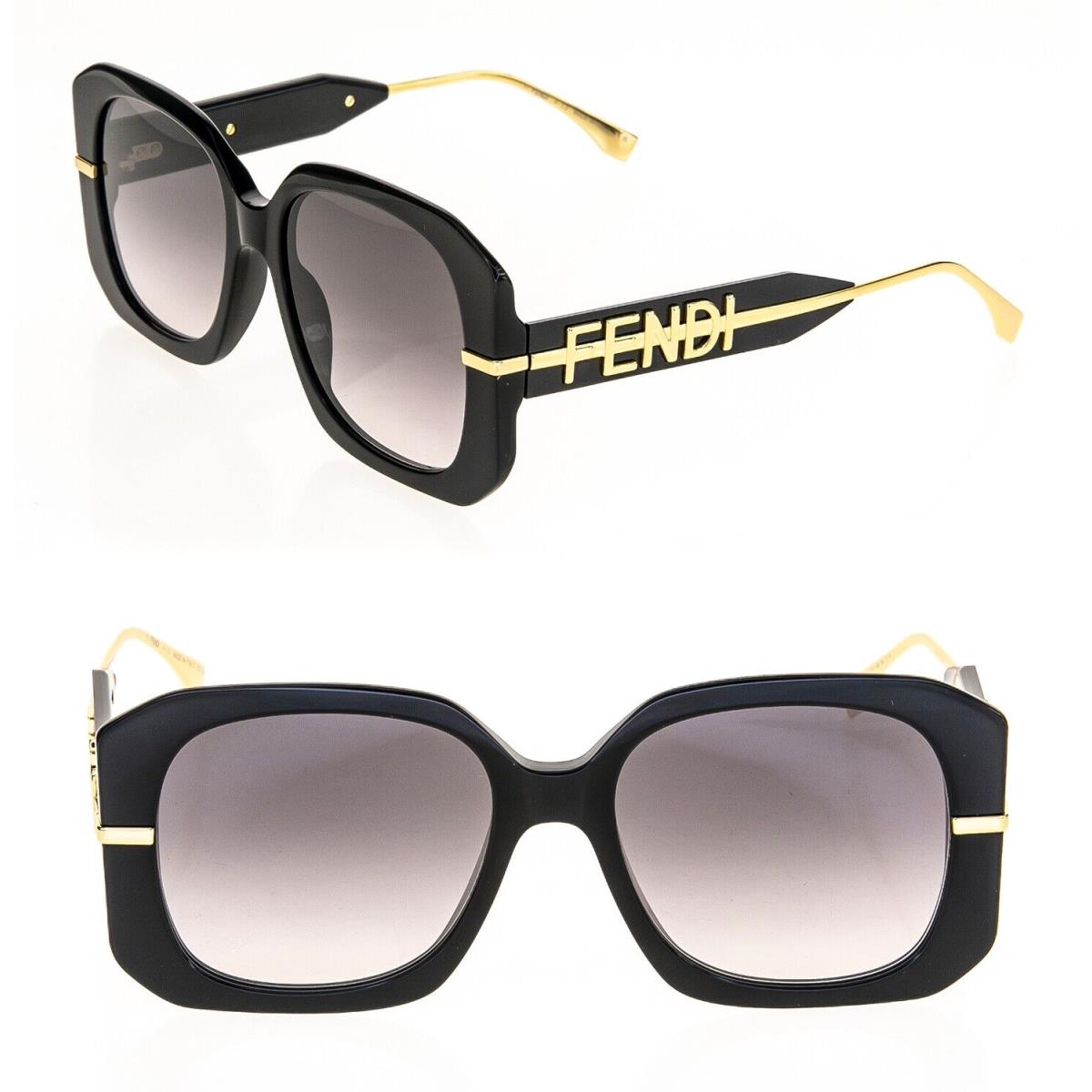 Fendi Fendigraphy Hobo Logo 40065 Black Gold Fashion Square Sunglasses FE40065I