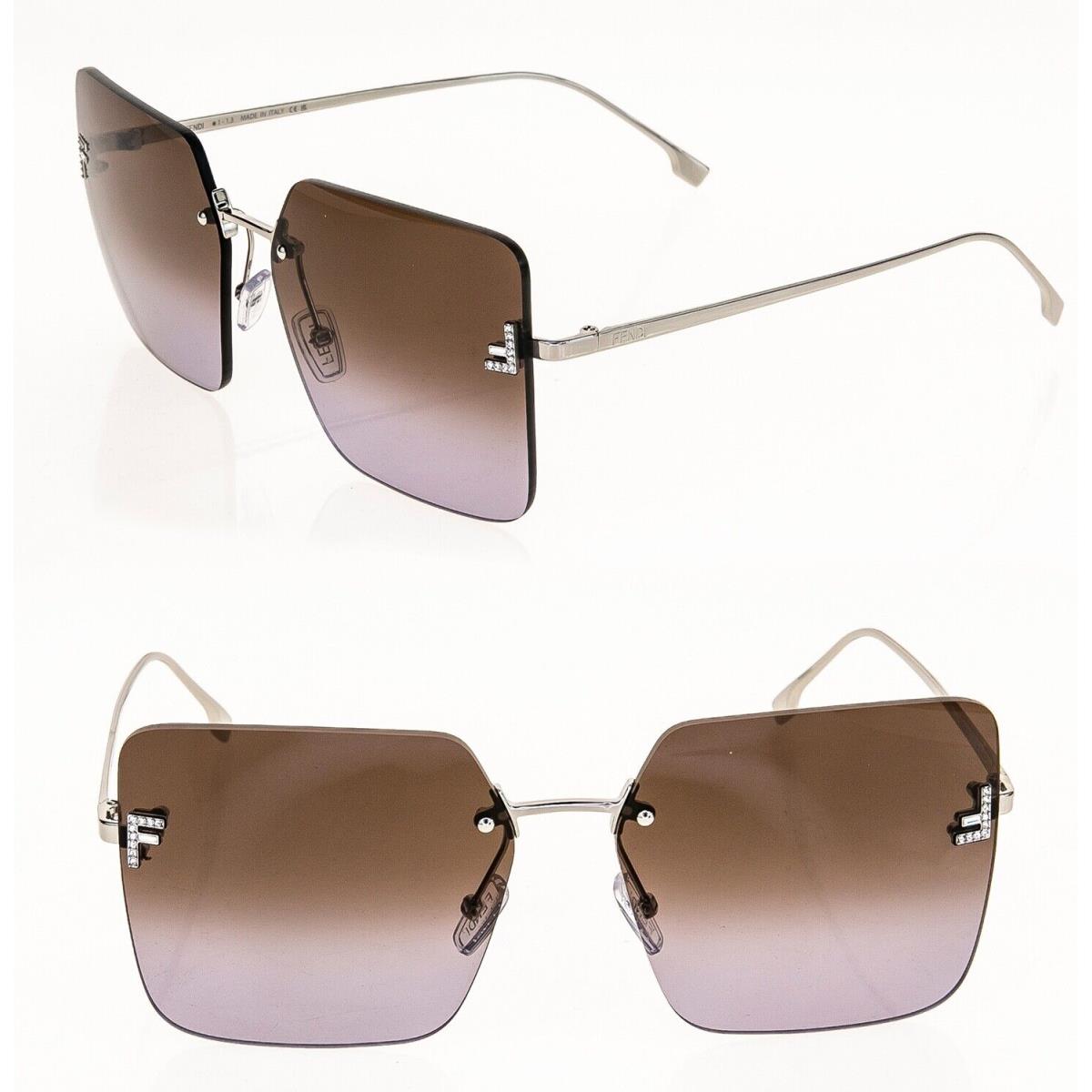 Fendi First 4082 Silver Brown Purple Oversize Crystal Fashion Sunglass FE4083US