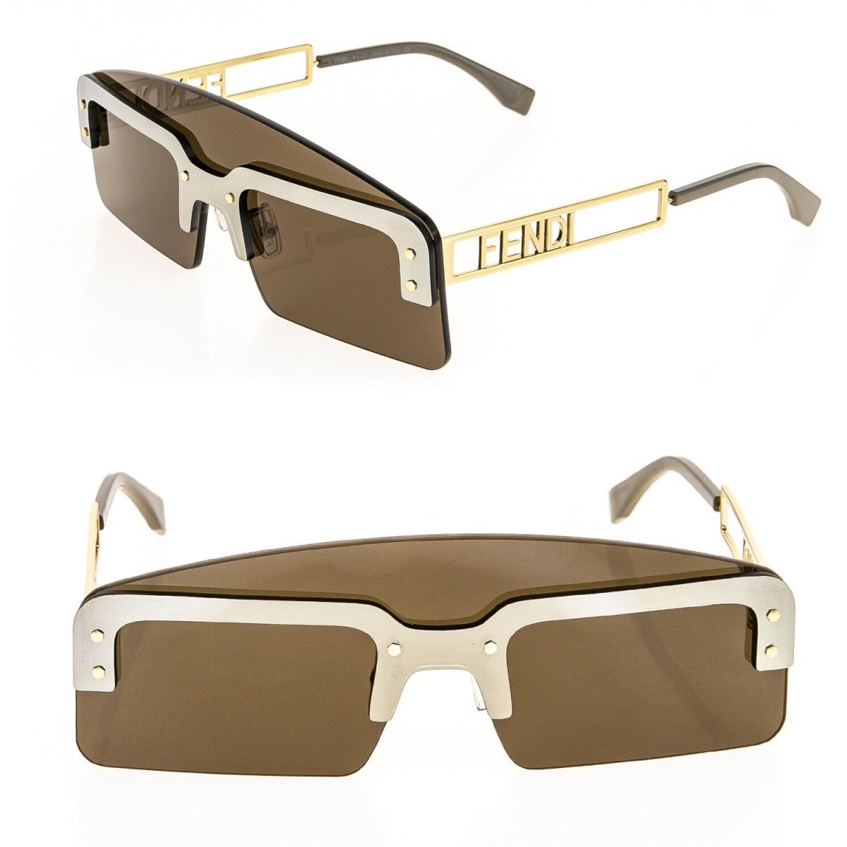 Fendi Technicolour 40023 Brown Gold Futuristic Unisex Mask Sunglasses FE40023U