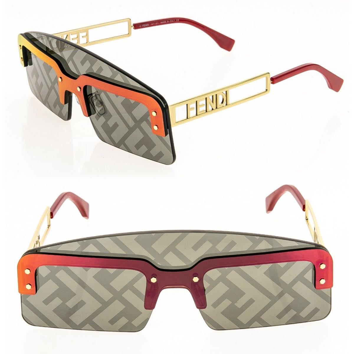 Fendi Technicolour 40023 Red Gold FF Mirror Print Futuristic Sunglass FE40023U