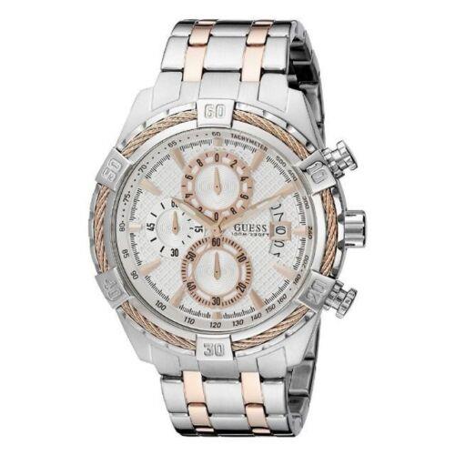 Men`s W0522G4 Stainless Steel Rose Gold-tone Chronograph Guess Analog Watch - Dial: Gold, Band: Silver