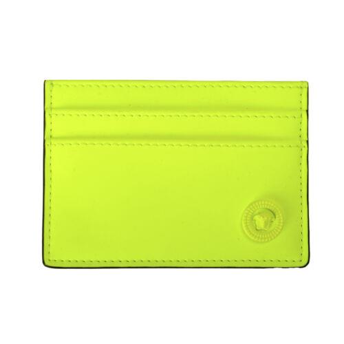 Versace Unisex Neon Yellow Rubber Coated Canvas Card Case