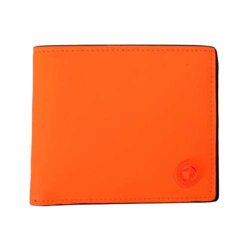 Versace Men`s Orange Rubber Coated Canvas Leather Medusa Head Bifold Wallet