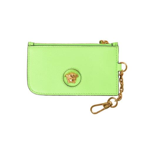 Versace Women`s Green Leather Gold Medusa Head Card Case Keycha