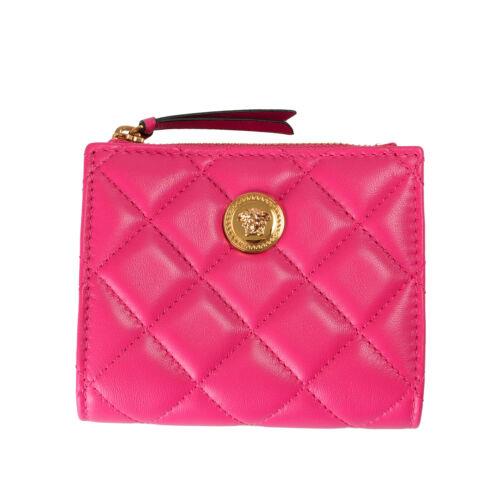 Versace Women`s Purple Leather Quilted Card Case Compact Wallet