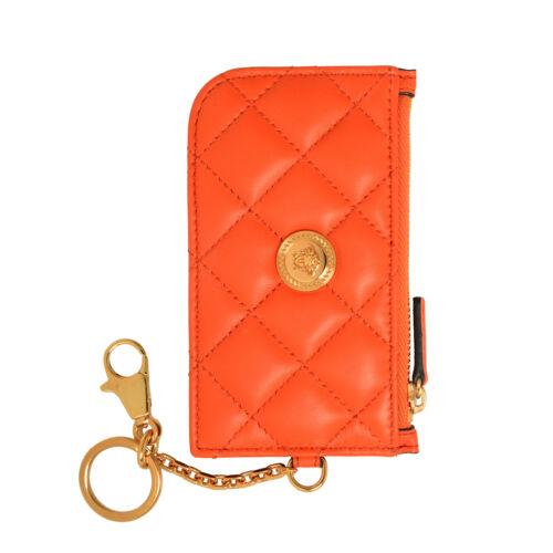 Versace Women`s Orange Quilted Leather Card Case Keycha