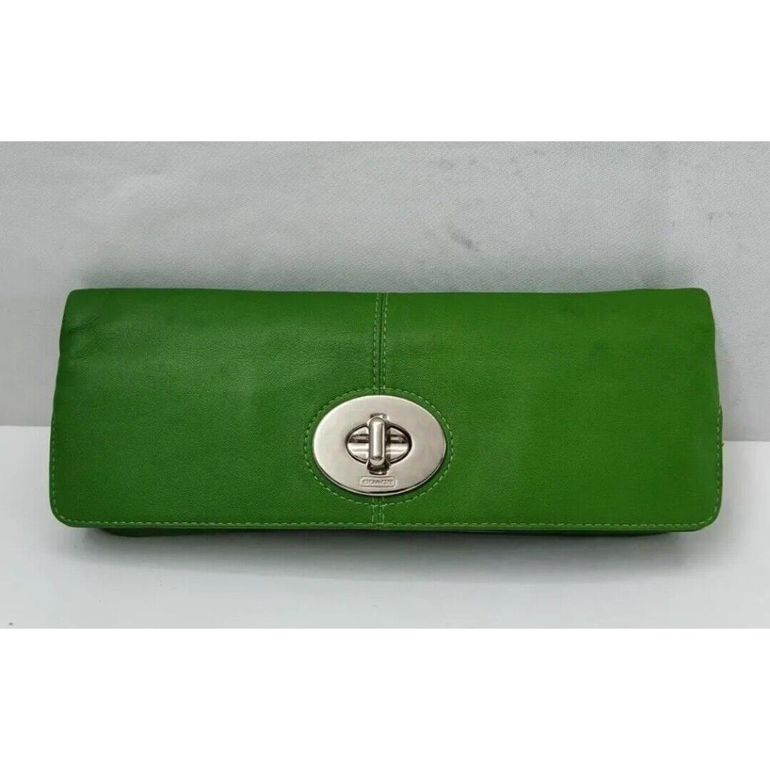 Coach Green Smooth Leather Turnlock Bifold Long Evening Clutch Pouch