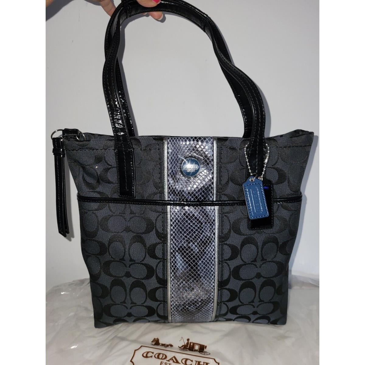 Coach F25706 Stripe Embossed Python Canvas/patent Leather Tote