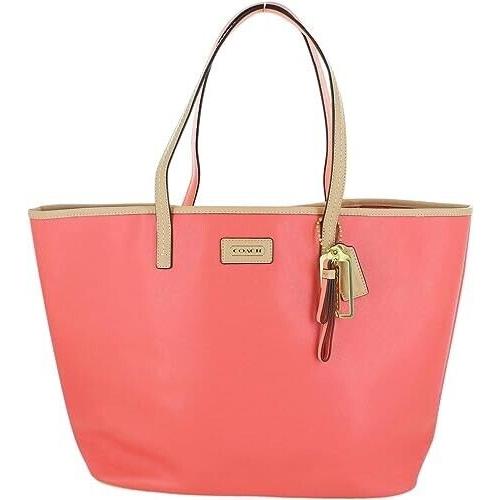 Coach F24341 Park Metro B4/Coral Leather Tote Handbag