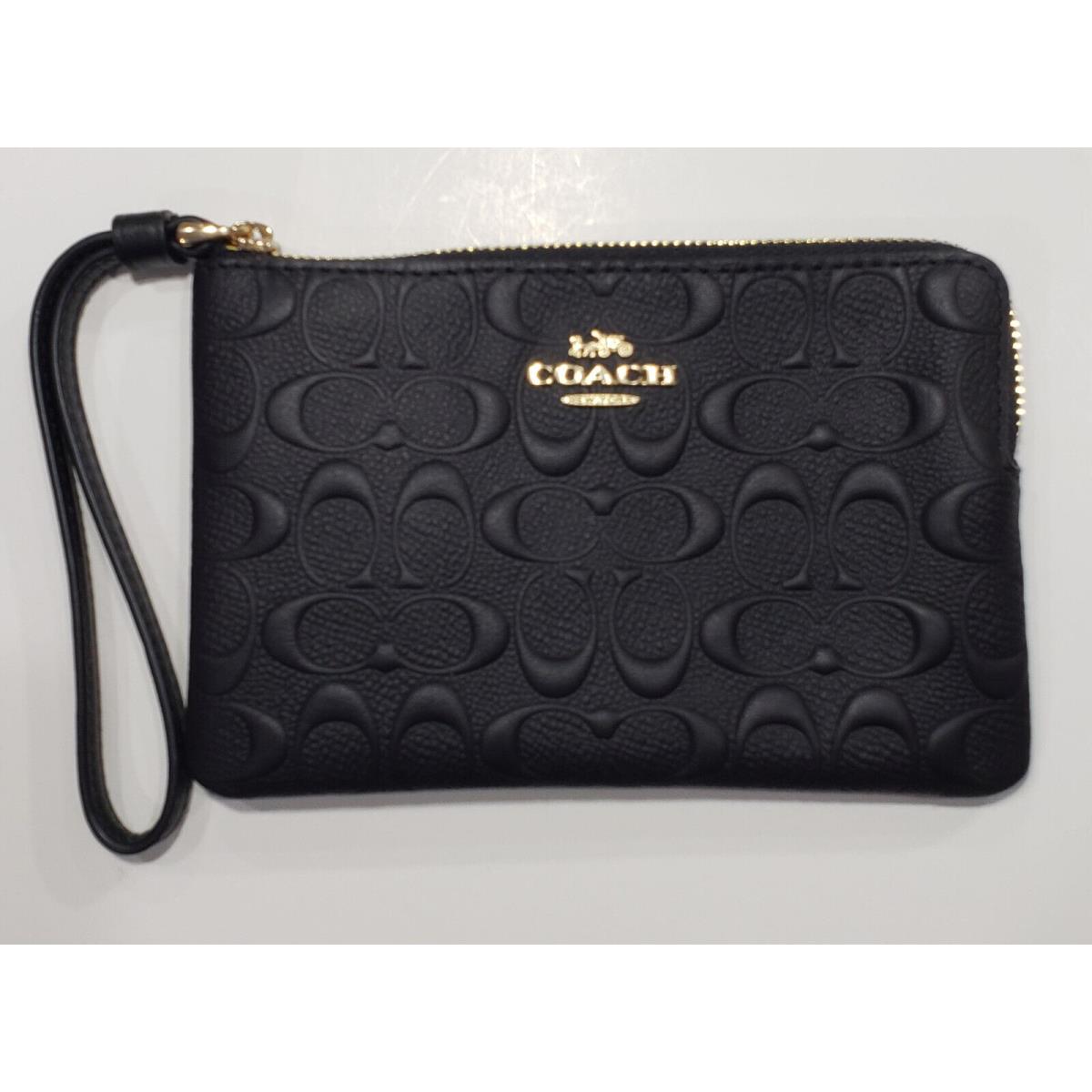 Coach Black Signature Leather Corner Zip Wristlet F67555