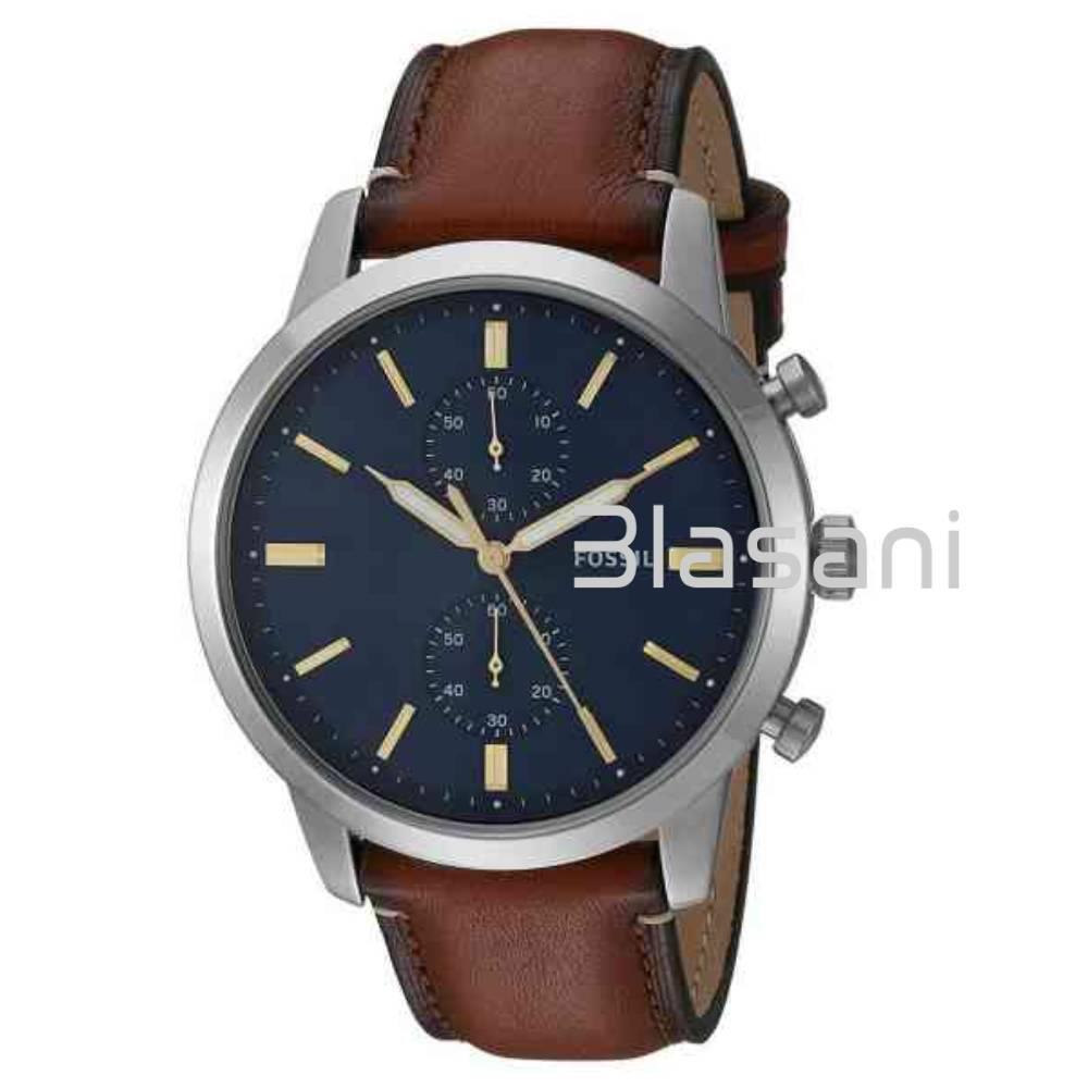 Fossil FS5304 Men`s Minimalistic Stainless Stell Brown Leather Watch 44mm