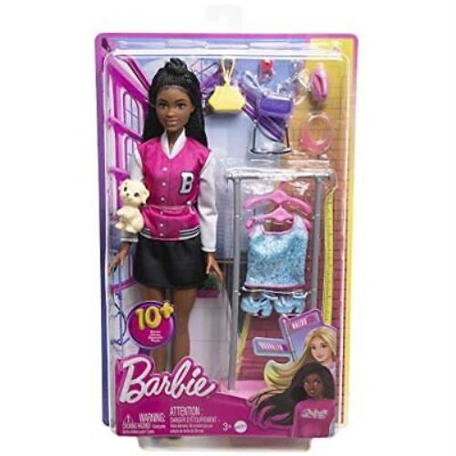 Barbie On-set Stylist Doll 14 Accessories Brooklyn with Garment Rack