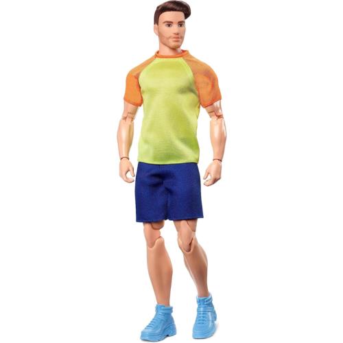 Barbie Looks Ken Doll with Brown Hair Dressed in Orange and Yellow Tee with Blue