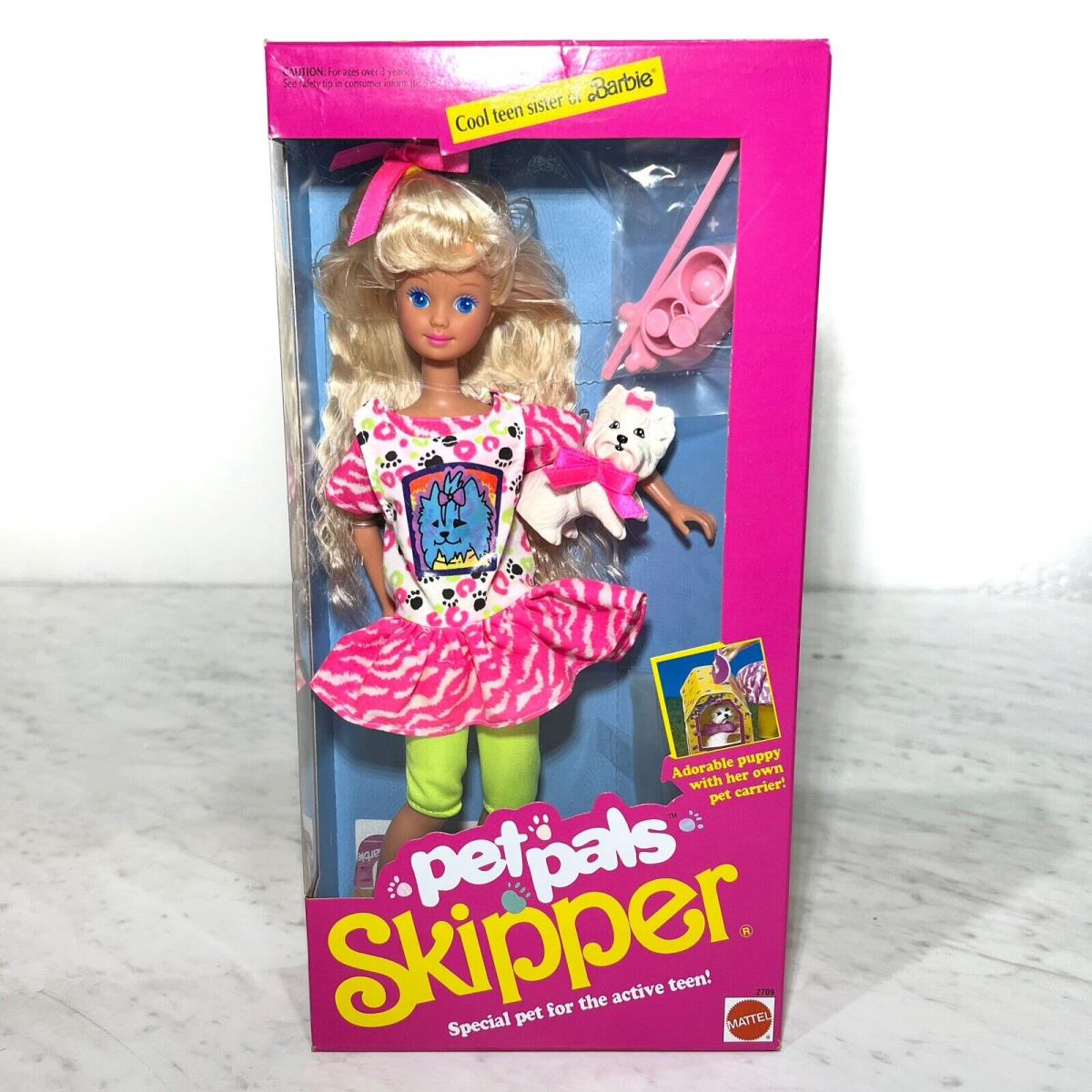 Vtg 1991 Barbie Pet Pals Skipper Mattel Blonde 2709 Teen Sister Doll Dog Nrfb